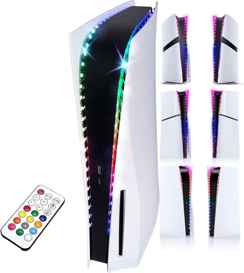 INITMMO إضاءة LED RGB لجهاز PS5، شريط ضوء ملون لجهاز بلاي ستيشن 5 مع 7 ألوان و358 تأثير، مجموعة إضاءة مرنة DIY مع جهاز تحكم عن بعد IR، طريقتان للتثبيت - Image 1